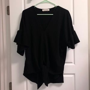 Black short sleeve tie top
